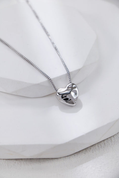 Silver Convex Heart Pendant Necklace