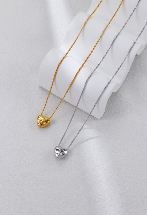 Gold Plated Convex Heart Pendant Necklace