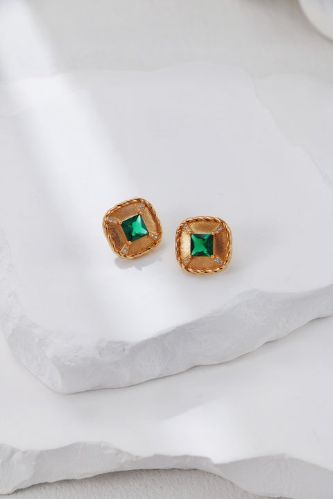 Gold Plated Green Cubic Zirconia Simulated Diamond Earring