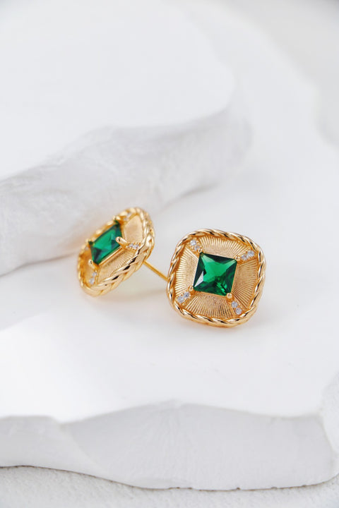 Gold Plated Green Cubic Zirconia Simulated Diamond Earring