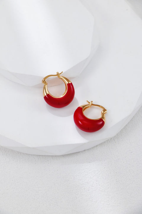 Gold Plated Chunky Red Hoop Earrings