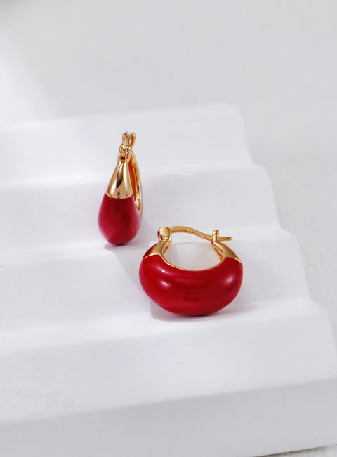 Gold Plated Chunky Red Hoop Earrings