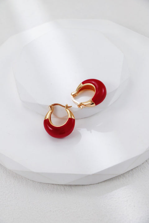 Gold Plated Chunky Red Hoop Earrings