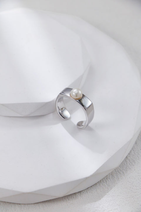 Silver Minimalist Pearl Adjustable Ring