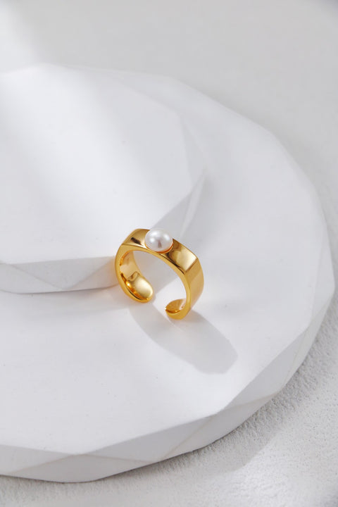 Gold Plated Minimalist Pearl Adjustable Ring