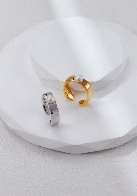 Gold Plated Minimalist Pearl Adjustable Ring