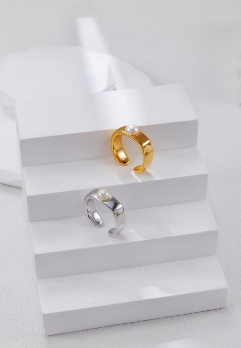 Gold Plated Minimalist Pearl Adjustable Ring