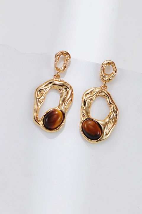 Gold Plated Irregular Agate Opal Natural Stone Drop Earrings