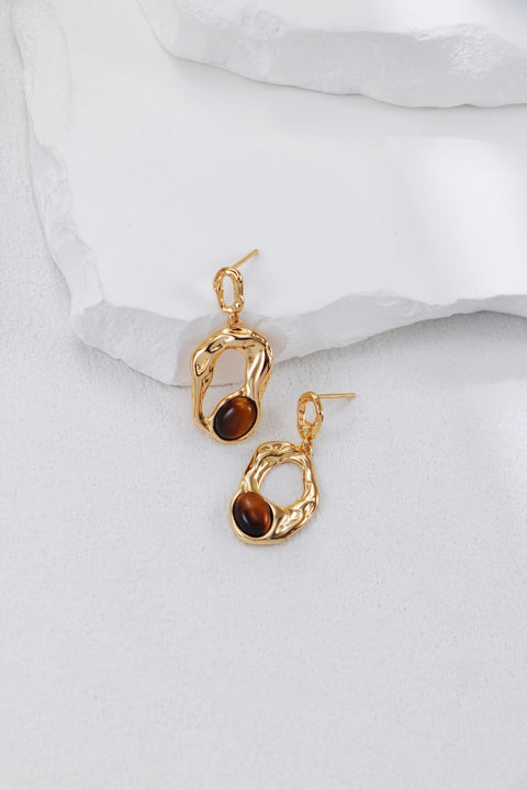 Gold Plated Irregular Agate Opal Natural Stone Drop Earrings