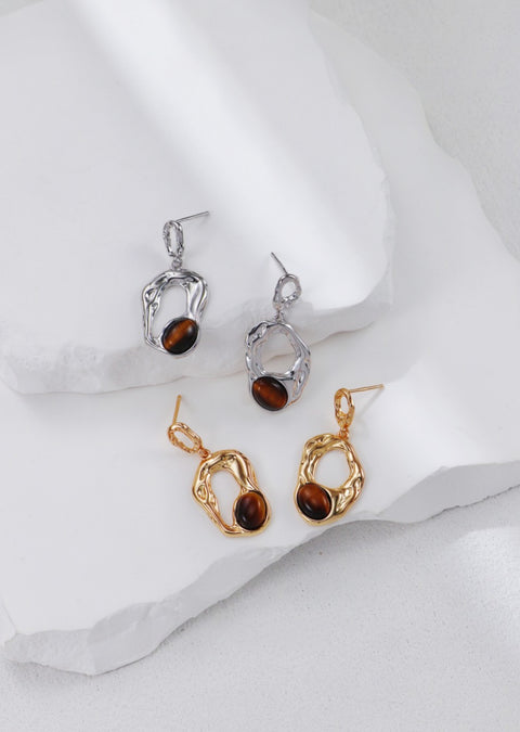 Gold Plated Irregular Agate Opal Natural Stone Drop Earrings