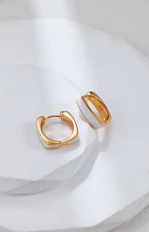 Gold Plated White Drip Glaze Chubby Hoop Earrings