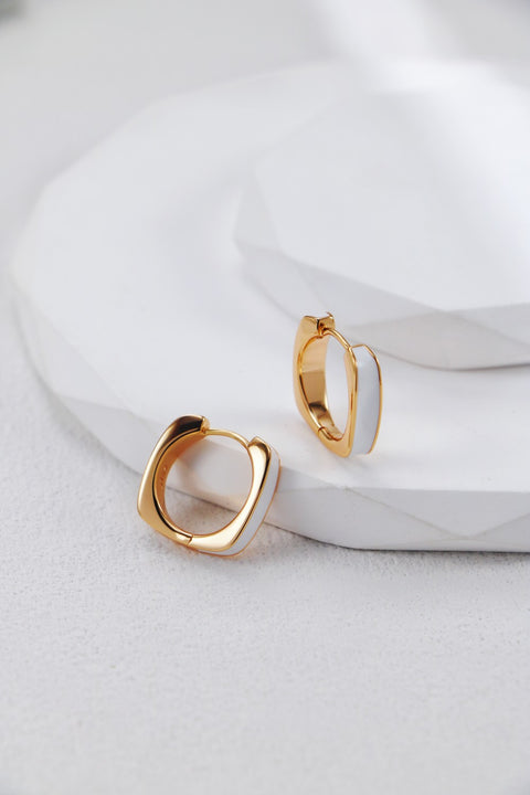 Gold Plated White Drip Glaze Chubby Hoop Earrings