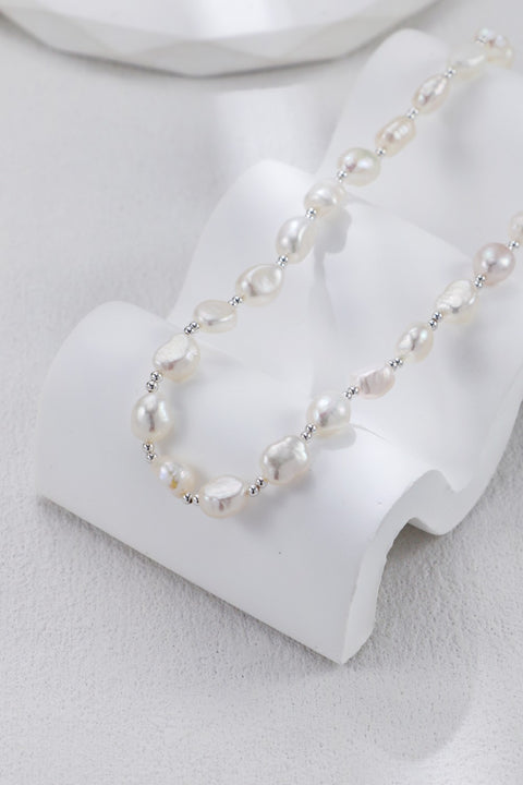 Silver Flat Pearl Adjustable Necklace