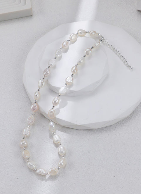 Silver Flat Pearl Adjustable Necklace