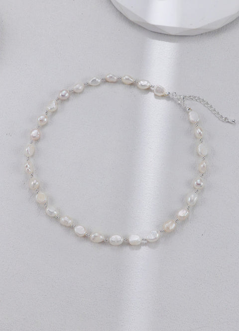 Silver Flat Pearl Adjustable Necklace