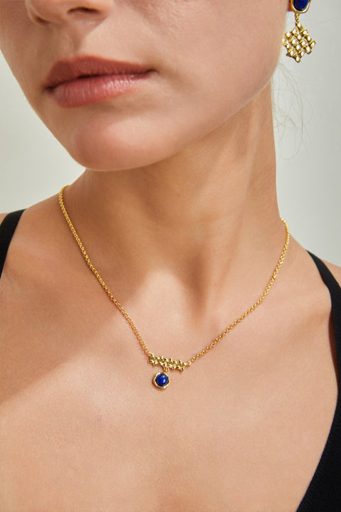 Gold Plated Braid Lapis Lazuli Necklace