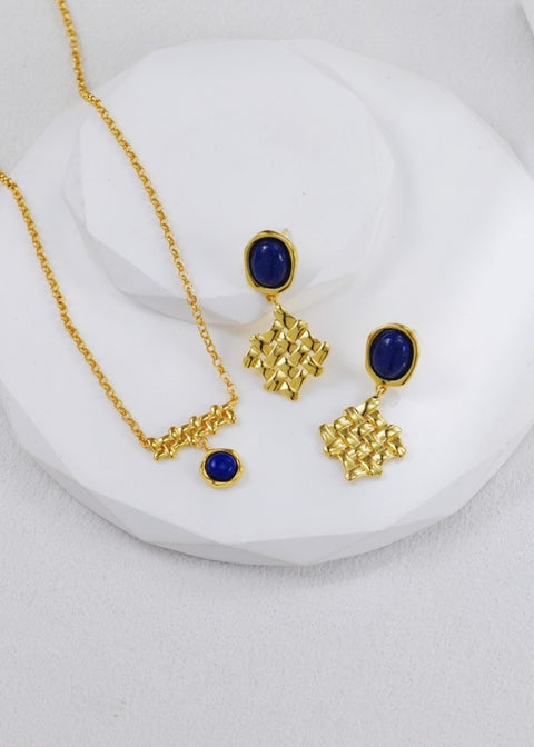 Gold Plated Braid Lapis Lazuli Earrings