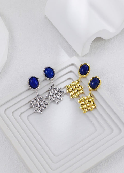 Gold Plated Braid Lapis Lazuli Earrings