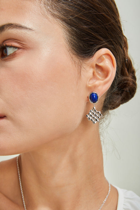 Silver Braid Lapis Lazuli Earrings