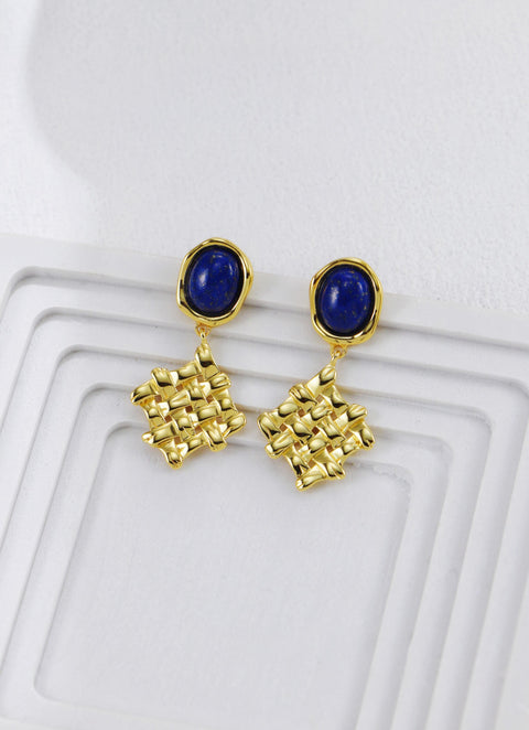 Gold Plated Braid Lapis Lazuli Earrings