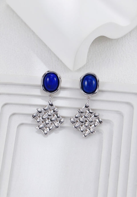 Silver Braid Lapis Lazuli Earrings