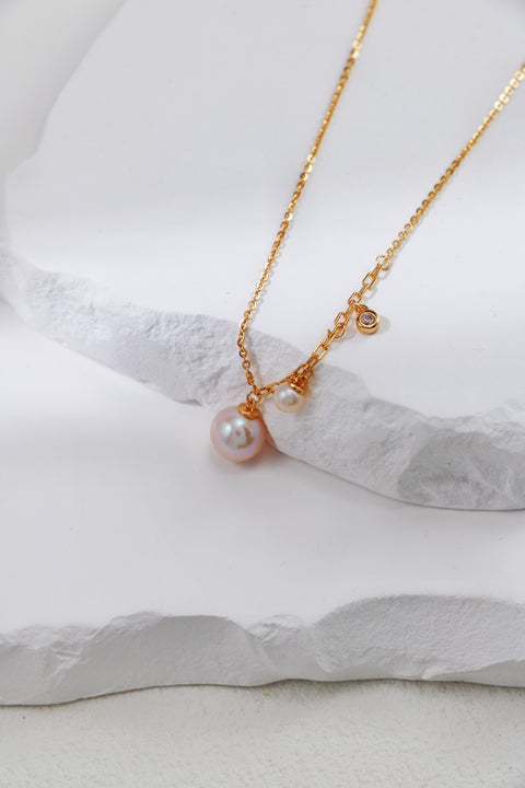 Gold Plated Curb & Cable Pearls Necklace