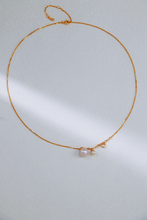 Gold Plated Curb & Cable Pearls Necklace