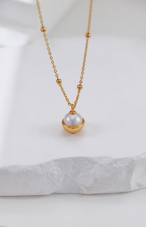 Gold Plated & Pearl Flying Disc Necklace