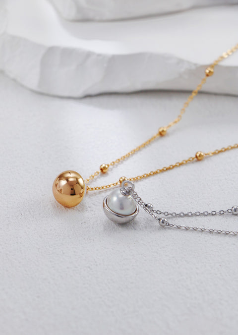 Gold Plated & Pearl Flying Disc Necklace