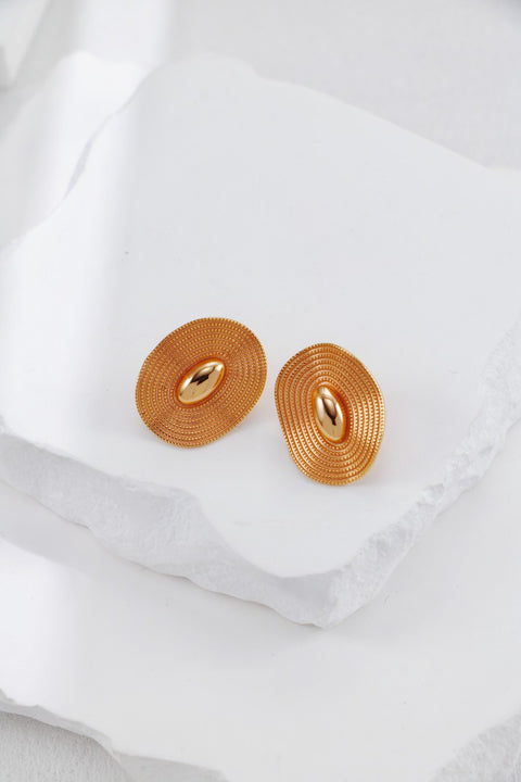 Gold Plated Oval Ripple Earrings