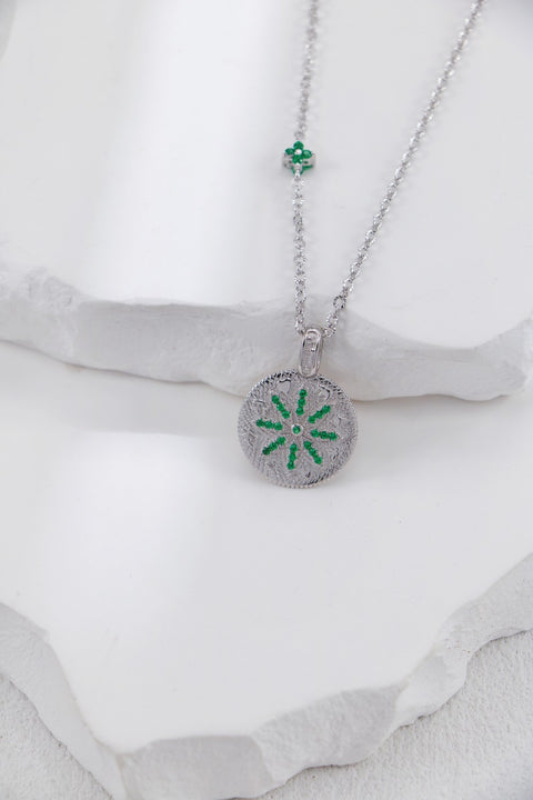 Silver Coin & Flower Necklace