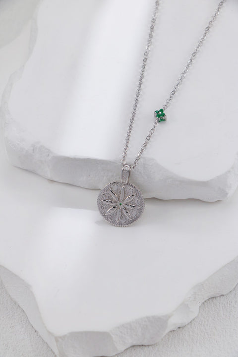 Silver Coin & Flower Necklace