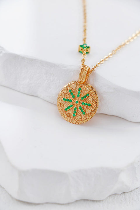 Gold Coin & Flower Necklace