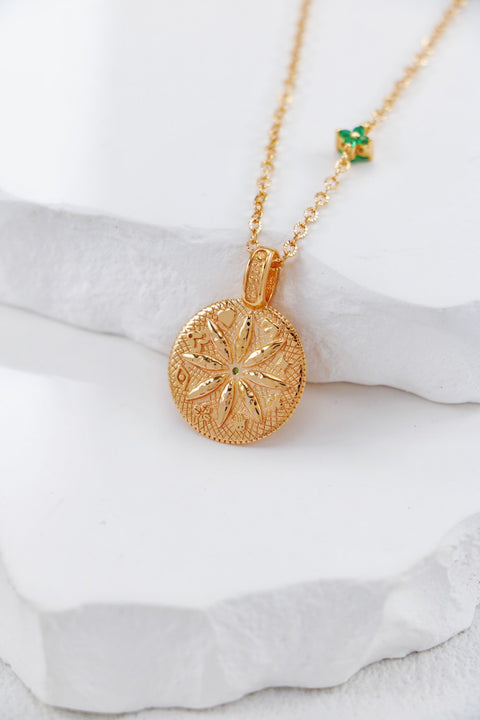 Gold Coin & Flower Necklace