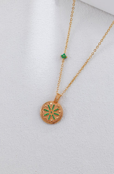 Gold Coin & Flower Necklace