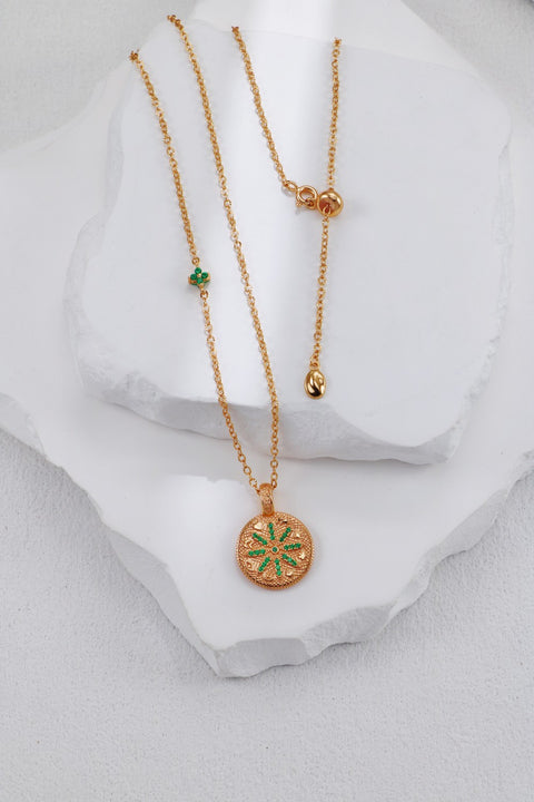 Gold Coin & Flower Necklace