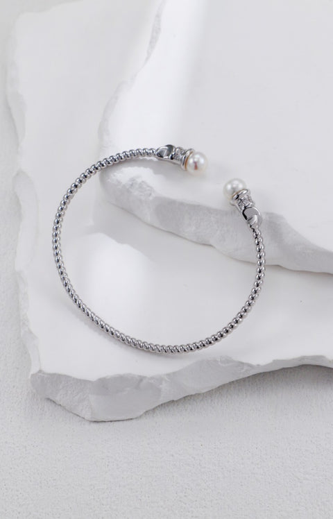 Sliver Twisted & Pearls Bangle