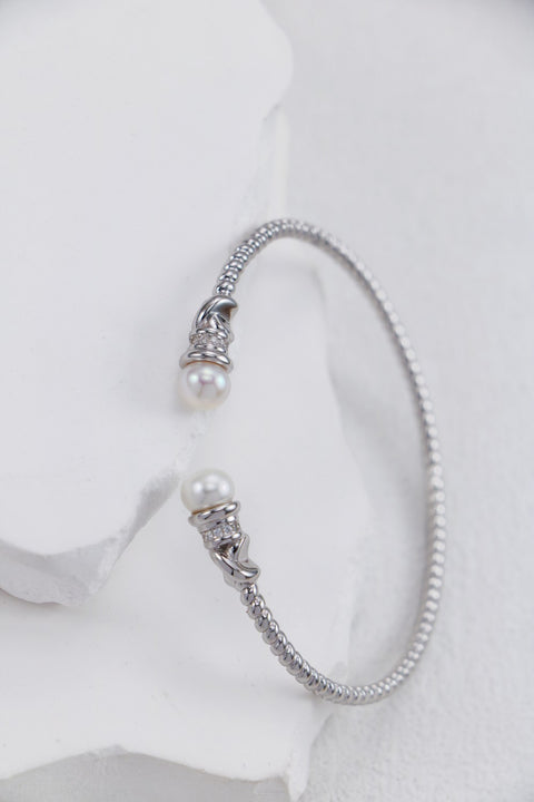 Sliver Twisted & Pearls Bangle