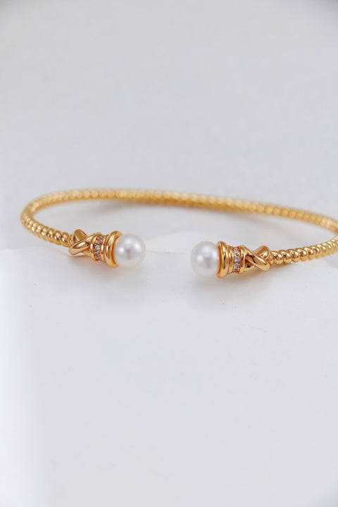 Gold Plated Twisted & Pearls Bangle